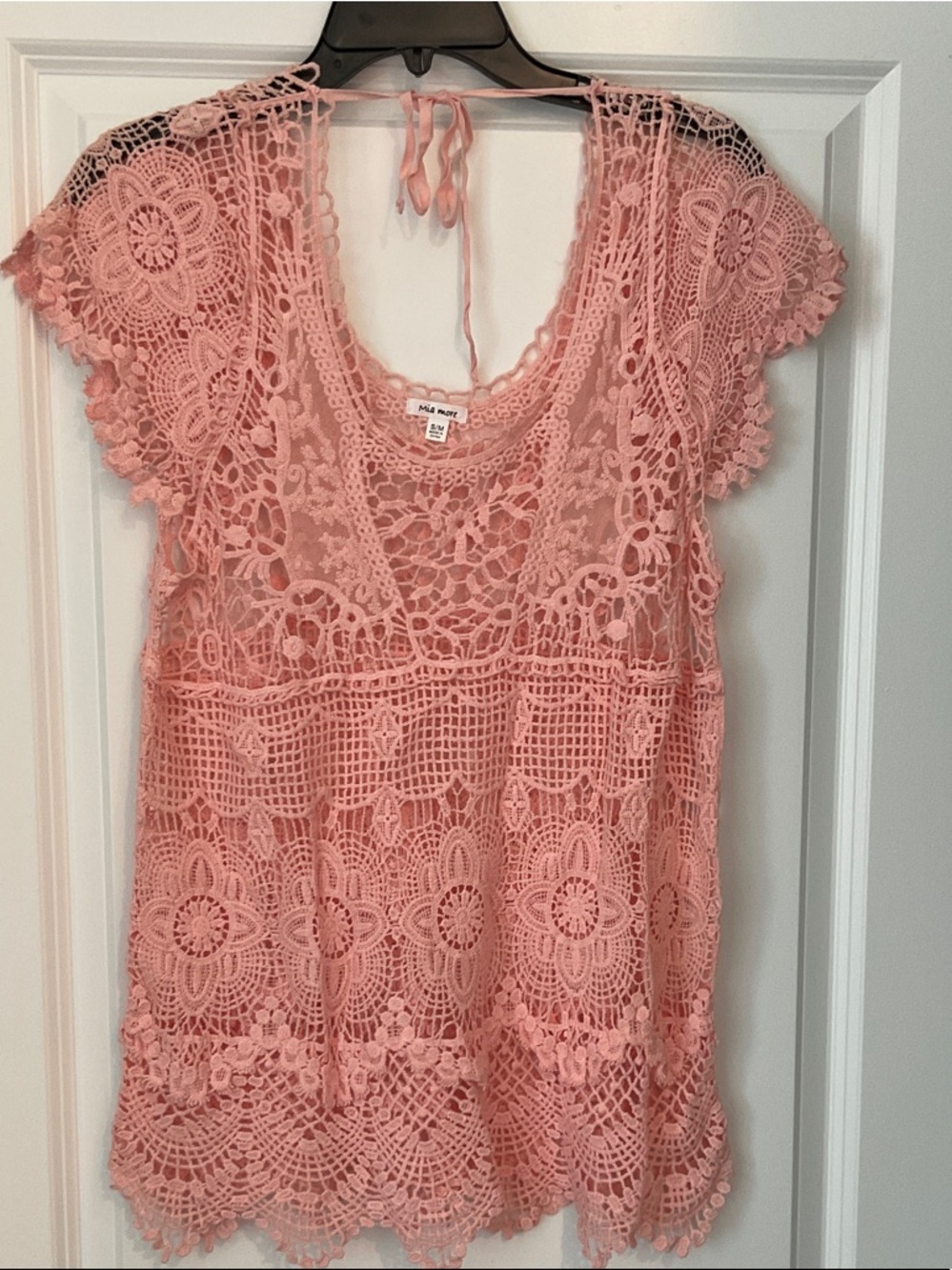 Crochet Lace Swim Coverup in Soft Pink
